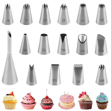 16pcs Douilles Pâtisserie Grandes Inox Professionnelles, Embouts pour Poche à Douille, Grandes Buses + 1 Douille à Choux, Accessoires Décoration Gâteaux Cupcakes Biscuits Glaçage