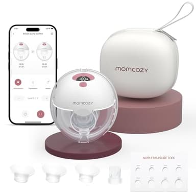 Momcozy M5 Smart Tire-lait Électrique Main Libre, Tire-lait Portable Contrôlé par Application, Pompe Électrique Sans Fil, 3 Modes 9 Niveaux d’Aspiration, Téterelle 24 mm(Rouge, 1 Pièces)