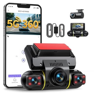 LAMTTO 4 Canaux Dashcam Voiture Avant Arrière Gauche et Droite 1080p, 360° Grand Angle Caméra Embarquée 5G WiFi avec Vision Nocturne, Mode Stationnement Kit Hardwire et Carte 128 Go Inclus
