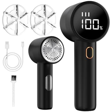 BZGG Rasoir Anti Bouloche Électrique,Écran LED,Rechargeable Câble Type-C,Tête à 6 Lames Fraise à Peluches,Idéal pour Vêtements Canapés Couvertures Rideaux,Noir.