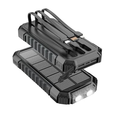 Batterie Externe Solaire 20000mAh – Chargeur Rapide 15W Chargeur Portable, 3 câbles intégrés avec Lampes Torches LED – 5 Sorties, Chargeur Solaire pour Phone 17/16/15/14/13 et Android