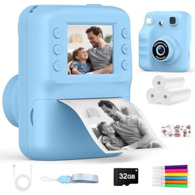 Appareil Photo Instantané Enfant,Jouet Enfant 3 4 5 6 7 8 Ans 2.4" Écran HD Appareil Photo Enfant, Jouet Enfant 3 4 5 Ans Garçon Caméra & Vidéo 1080p & Musique & 5 Jeux Réflexion & 32GB SD Cadeau Noel