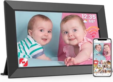 Frameo Cadre Photo Numérique WiFi 10,1 Pouces avec Mémoire Intégrée de 32 Go, Écran Tactile HD 1280x800 IPS pour Partager Photos et Vidéos, Support Multilingue, Rotation Automatique, Montage Mural
