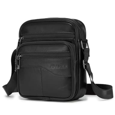 SPAHER Petit Sacoche Homme Bandouliere Cuir Veritable Pochettes Porté Travers Business Vintage Multifonctionnel Sacs à Main Voyage, Noir 001, 17