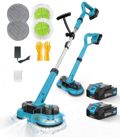 Lmozim 2 en 1 Balai Electrique Nettoyage Sol sans Fil 600RPM Balai Serpillere Rotatif Electrique avec Réservoir d'Eau de 300 Ml et Éclairage LED 2 Batteries pour Les Sols en Bois Dur Marbre et Carrelé