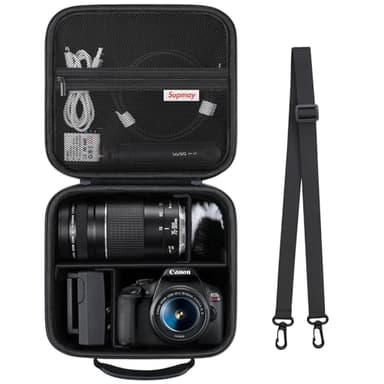 Supmay étui de Voyage Dur pour Canon EOS 2000D / 4000D DSLR Caméra/EOS R50 / R6 Mark II / R100 / R50V / R8 / R7 / R10 Caméra sans Miroir, Objectif, trépied avec 3 pièces de diviseurs et Sangle, Noir