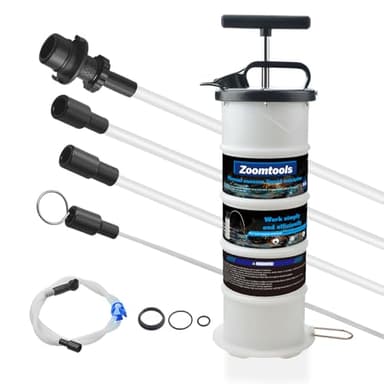 Zoomtools Pompe à huile manuelle 6,5 l - Pompe d'aspiration pour huile et essence - 4 tubes - Convient pour voitures, motos et moteurs marins