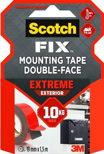 Scotch-Fix Ruban Adhésif Double Face de fixation Extrême pour Extérieur, 19 mm x 1,5 m - Pour un Usage Extérieur extrême, avec la Technologie avancée 3M, Noir