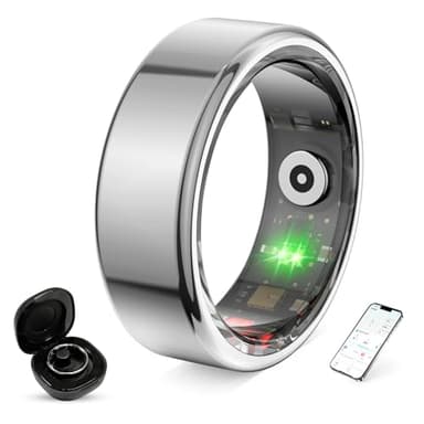 Bague Connectée Smart Ring pour Femme et Homme, Tracker Fitness avec Moniteur Fréquence Cardiaque, Sommeil, 100+ Sports, Podomètre, Étanche IP68, Sans Abonnement pour iOS/Android (Argenté, 10)