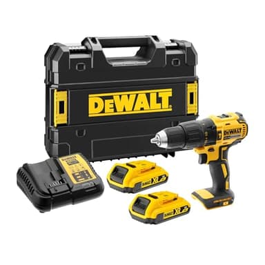DEWALT Perceuse-visseuse à percussion compacte sans fil, XR 18V brushless, éclairage LED, performance polyvalente, livrée avec 2 batteries XR Li-Ion 2Ah, chargeur et coffret, DCD778D2T-QW
