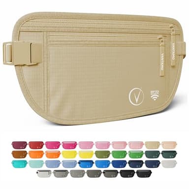 Vantamo Sac Banane Femme Ultra Fin avec Protection RFID, Antivol Banane Homme avec Sangle Réglable, Ceinture Course à Pied Légère pour Voyage et Sport, Pochette Secrète pour Telephone et Passeport