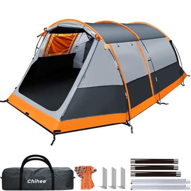 Chihee Tente de camping tunnel 4 personnes tente familiale avec 2 portes extra résistant aux intempéries tente 4 saisons avec double tapis de sol imperméable avec sac de transport pour voyage en plein