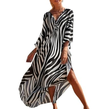 Baynetin Robe Caftan,Maxi Turc Kaftan Pareos Bohème Maillot De Bain Élegante Bikini Cover Up Imprimé Floral Kimono Boho Plage Peignoirs De Protection Taille Unique (Bande)