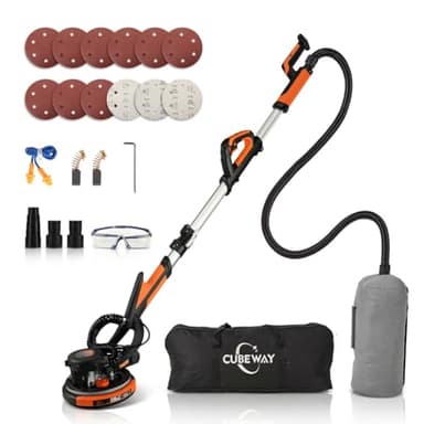 CUBEWAY Ponceuse Girafe avec Système d'aspiration Automatique, 750W Professional Ponceuse Plaquiste, 7 vitesses(900-1800rpm),Ponceuse Murale Électrique Pliable, avec lumière LED