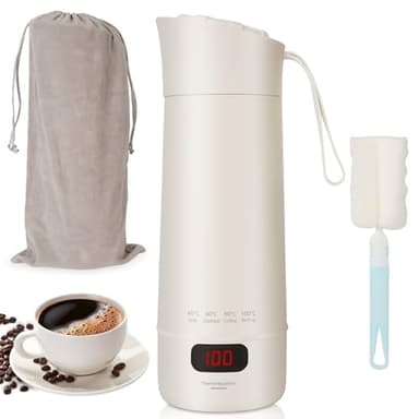 Mini Bouilloire Portable Electrique de Voyage 400ml,Bouilloire Electrique Portable,Tasse de Chauffage Rapide,Inoxydable 304 avec 4 Témpérature Réglable,pour Thé,Lait,Café