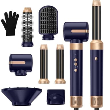 Sèche Cheveux Air Styler 7 en 1, Seche -Cheveux avec Diffuseur, 3 Températures, Fer à Boucler à Air de 30 mm,Pour Lisser, Boucler les Cheveux,1400W Hair Styler Professionnel Multifonctionnel