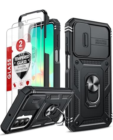 LeYi Coque pour Samsung A26/A 26 5G avec 2*Verre Trempé+Anneau Support,Full Protection de la Caméra en PC Dur Anti-Chut Renforcée Armor Heavy Duty Antichoc Bumper Housse Etui，Noir