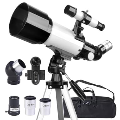 Misilmp Télescope Astronomique pour Adultes, Télescope 70MM Ouverture 400MM avec Trépied, Viseur 5 x 24, Adaptateur Téléphone Télescopes Réfracteur Astronomie pour Enfants Débutants Astronomie (Blanc)