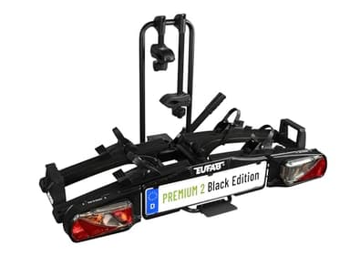 EUFAB 11648ON Porte-vélos Premium 2" Black Edition, Compatible avec vélo électrique, entièrement pré-monté, Protection antivol, pour 2 vélos, pour attelage de remorque, Noir