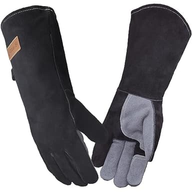 WZQH 40 CM / 16 Pouces, Gants Anti Chaleur de Barbecue En Cuir, Résistant Au Feu Et à La Chaleur, Pour Le Feu, La Soudure, La Cheminée, Le Four, La Cuisson, Le Poêle, Le Support de Casserole.
