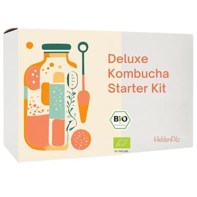 HeldenPilz® | Organic Kombucha Scoby | Thé en croissance | Skoby + liquide de racine + cadeau | Fabrication jusqu'à 6 litres | Ingrédients 100 % naturels | Emballage bio durable et sans plastique