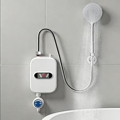 3500W Chauffe Eau Instantané Electrique,Mini chauffe-eau électrique avec Pomme de Douche, 220V Chauffe-eau électrique Sans Réservoir avec Affichage Numérique LCD, pour Salle de Bain, Cuisine (Blanc)