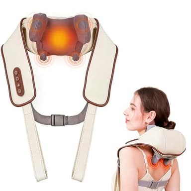 6D Masseur Cervical, Sans Fil Masseur dos et cervicales avec Massage par Pétrissage, 2 Niveaux de Chauffage et Housse Lavable, pour Cou, Dos, Jambes, Épaules, Cadeaux pour Hommes, Femmes