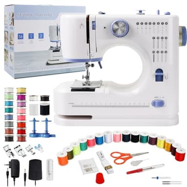 Qoosea Machine à Coudre Portable Débutant, 16 Modèles de Points Petite Machine à Coudre électrique avec Kit Accessoires, Mini Sewing Machine Facile à Utiliser avec lumière LED, Violet