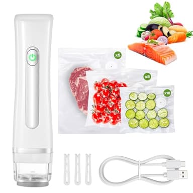 Acmeenjoy Machine Sous Vide Alimentaire Portable, Sous Videuse Automatique avec 20 Sacs Réutilisables, Appareils de Mise Sous Vide pour Stockage Aliments