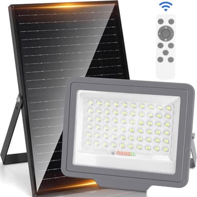 Aigostar - Projecteur solaire LED d’extérieur avec grand panneau solaire，15000mAH，batterie de grande capacité，IP65， 6500K， lampe solaire extérieure pour jardins， portes， garages，câble de 2m