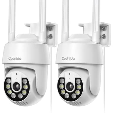 Codnida Camera Surveillance WiFi Exterieure sans Fil, 360° PTZ Caméra avec Enregistrement 24/7, Détection de Mouvement, Vision Nocturne Couleur Intelligente, Fonctionne avec Alexa
