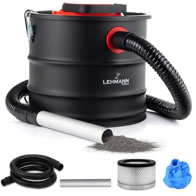 LEHMANN Aspirateur à Cendres 18L, 1200W, Aspirateur Cheminée pour Haute Température, Réservoir Robuste, Filtre HEPA avec Panier Métallique, Fonction Soufflage, Nettoyage Cheminées et Pellets