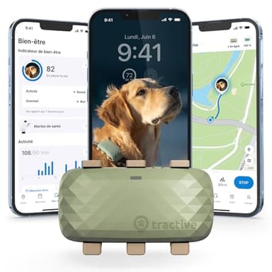 Tractive – Collier GPS pour chien XL - Jusqu'à 1 mois d'autonomie - Élue Marque de l'Année - Localisation mondiale en direct - Alertes anti-fugue - Moniteur d'activité et alertes de santé