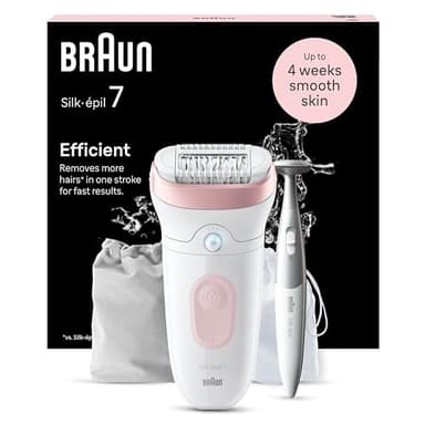 Braun Epilateur Electrique Pour Femmes Silk-épil 7 7-210, Sans Fil, Etanche, Kit D’Epilation Avec Tondeuse Pour Le Maillot Et Tête Large Avec Rouleaux De Massage, Sabot Pour Zones Sensibles
