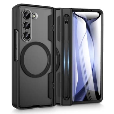 Doeshine Coque pour Samsung Z Fold 5, Translucide Anti-Chocs avec Slot S-Pen Intégré (NO S Pen), Charge Magnétique & Protection Charnière Renforcée, [Verre Trempé Protection Écran] (Noir)