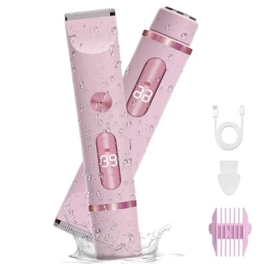 XkuiHF 2 in 1 Rasoir Electrique Femme, Tondeuse Femme Intime, IPX7 Étanche Rasoir Femme, utilisation humide et sèche pour le visage, les aisselles, les jambes (Rose)
