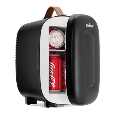 Enventor Mini Frigo 4 litres/6 canettes, alimentation CA + 12V CC, glacière et réchaud portables, petit réfrigérateur pour chambres, voiture, soins de la peau, fruits et boissons, noir