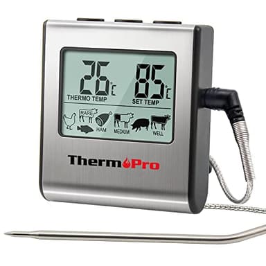 ThermoPro TP16 Thermometre Cuisine pour Viande Numérique avec Large Écran LCD pour Fumoir Four Cuisine Friandises Barbecue Grill avec Minuteur et Sonde de Températures en Acier Inoxydable