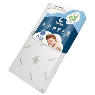 DOLCI SOGNI Matelas lit bébé 70 x 140 cm, épaisseur 10 cm, Oeko-TEX® et CertiPUR™ Matelas bébé pour lit bébé, Housse en Aloe Vera Amovible et Lavable, Matelas lit bébé
