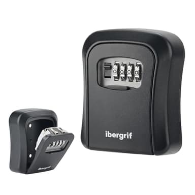 Ibergrif MA201 Boite a Clefs - Murale Boite a clé Avec Code Sécurisée Exterieur, Résistant aux Intempéries, Cofre Fort a Cle Robuste, pour les Clés, les Cartes, Alliage de Zinc, Noir