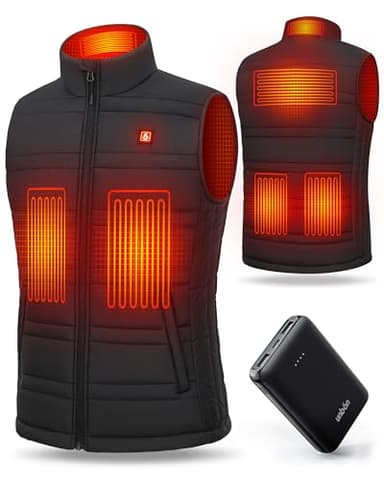 UNBON Gilet Chauffant Homme, Veste Chauffante Homme avec Batterie USB 10000mAh, Doudoune Chauffante Hommes sans Manches avec 3 Températures 6 Zones de Chauffage Électrique pour Moto Chasse, Noir, S