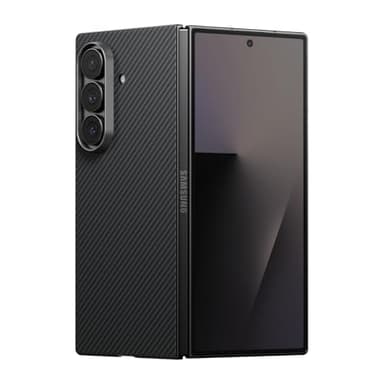 PITAKA Coque magnétique en fibre d'aramide pour Samsung Z Fold7 - Légère et fine - Support de chargement sans fil antidérapant - Texture 3D aspect fibre de carbone - Noir