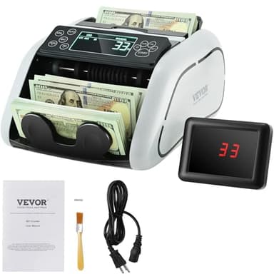 VEVOR Compteuse de Billets USD et EUR, Détecteur de Faux Billets Contrefaçon UV, MG, IR et DD, Machine à Compter Les Billets avec Grand Écran LCD et Écran Externe, pour Petites Entreprises Banques