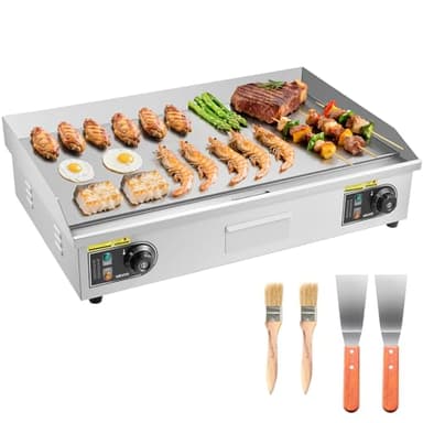 VEVOR Plancha Électrique Commerciale 725x400 mm, 4400 W Gril de Table, Thermostat Réglable 50-300 °C, Plaque de Cuisson Acier Inox, Protection contre Éclaboussures, Extérieur et Intérieur (SANS PRISE)