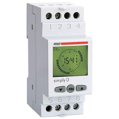VEMER VE512000 SIMPLY-D – Minuterie Programmable Numérique (Timer), Interrupteur Horaire avec Programmation Journalière, 2 Modules Rail DIN, Relais 16A, Blanc