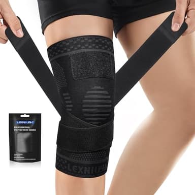 Lexniush Genouillère Sport, Réglable Genouillere Arthrose Genou pour Homme et Femme, Genouillère de Compression Pour Ligamentaire,Arthrite,Déchirures du Ménisque,Soulagement Douleurs Genou, Course, L