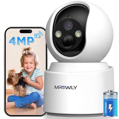 Mrowly 2.5K/4MP Caméra Surveillance WiFi Intérieur Caméra 360°, Caméra Batterie, WiFi 2.4G/5GHz,Vision Nocturne, Détection de Mouvement, Audio Bidirectionnel, Bébé/Animaux/Sécurité Domestique