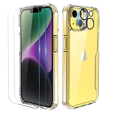 ORETECH pour Coque iPhone 14 Plus avec 2 Verre Trempé Protection écran et 1 Caméra Arrière Protecteur,Silicone Bumper Dos PC Rigide Clair Etui iPhone 14 Plus Coque 6.7" -Transparente