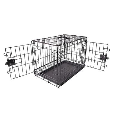 Amazon Basics Cage pour chien Durable,Pliable en fil métallique avec plateau, Double porte, L 61 x l 46 x H 51 cm, Noir