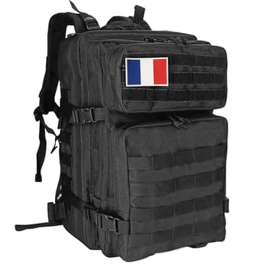 Oreunik Sac à dos Tactique Militaire 45L Sac à dos Molle Etanche Grand pack d'assaut pour le Trekking en Plein Air, le Camping, la Randonnée, etc. (Noir 45L)